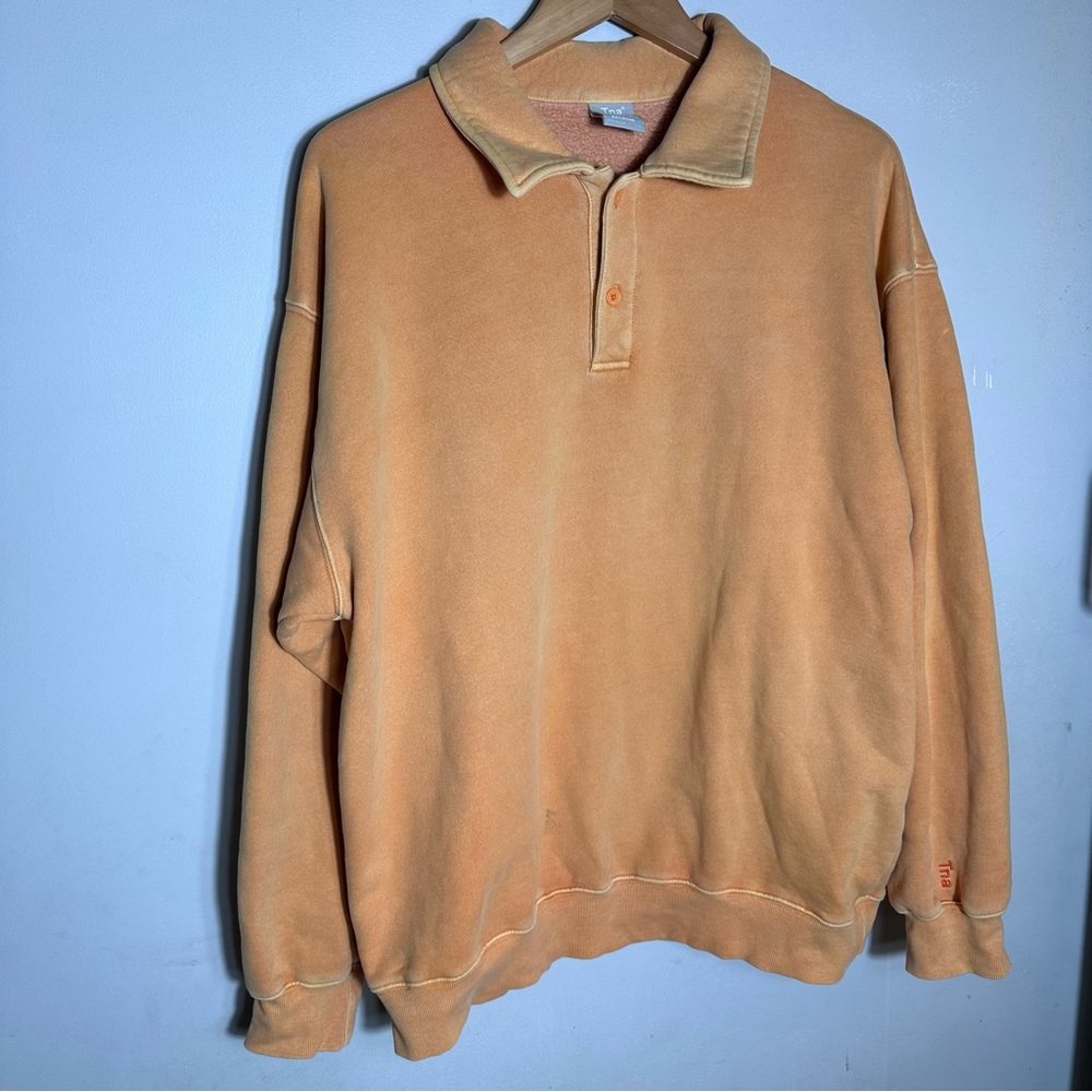 TNA Cozy Fleece Boyfriend- Washed Orange Collared Crewneck Sweater